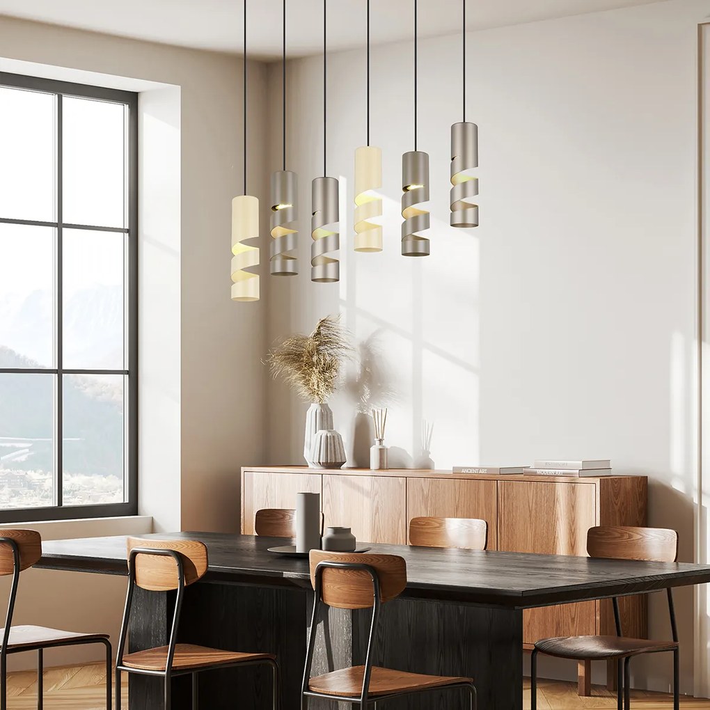 Moderne hanglamp zwart met taupe en beige 6-lichts - Stream