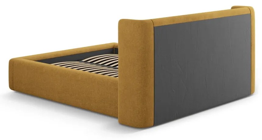 Двойно легло 180x200 cm тапицирано с място за съхранение с включена подматрачна рамка в цвят горчица Jason – Windsor & Co Sofas