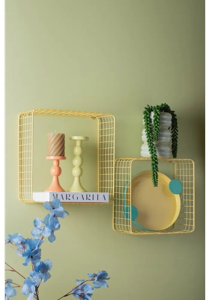 Светложълти стоманени стенни рафтове в комплект от 2 бр. 35 cm Reja – PT LIVING