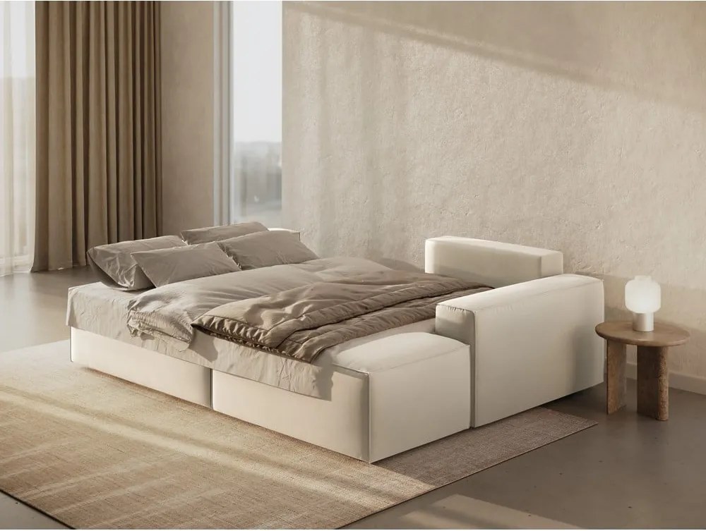 Бежов кадифен разтегателен с място за съхранение ъглов диван (десен ъгъл) Jodie – Micadoni