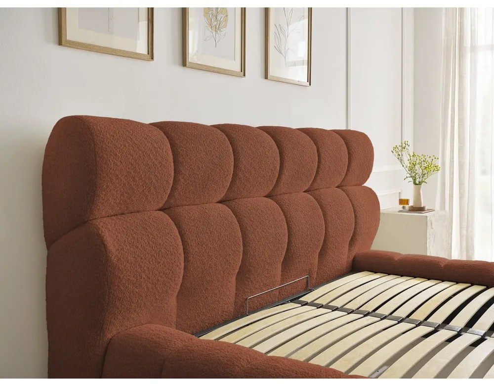 Оранжево двойно тапицирано легло с място за съхранение с включена подматрачна рамка 180x200 cm Mont Blanc – Bobochic Paris
