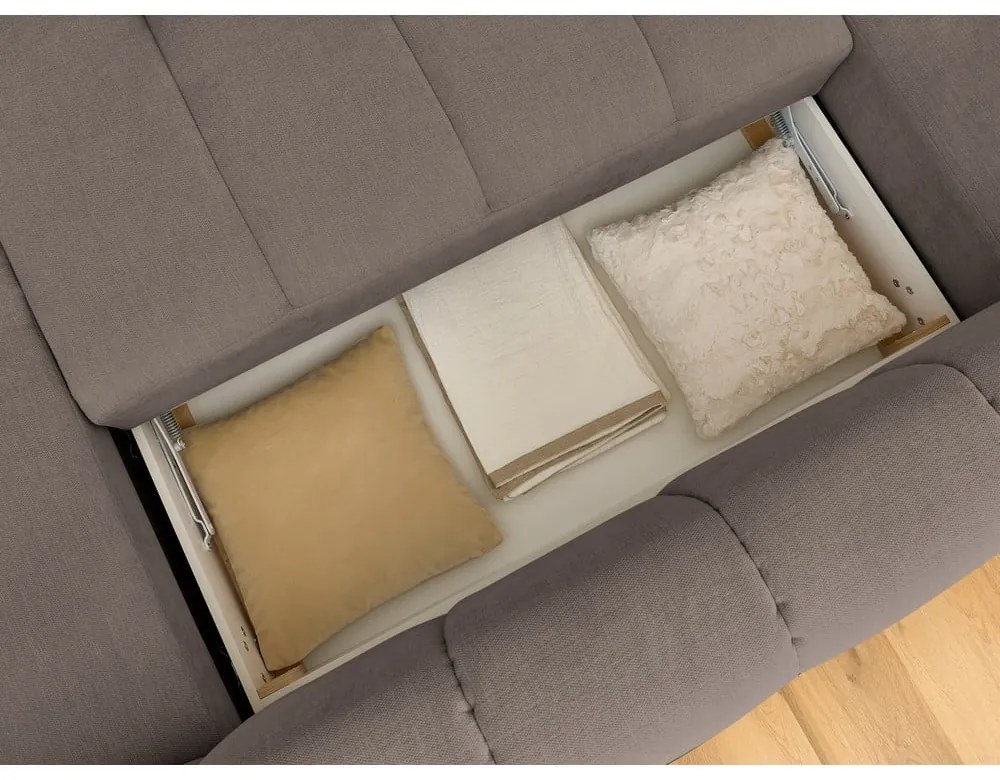 Кафяво-сив сгъваем/с място за съхранение ъглов диван (ляв ъгъл/U форма) Fuji – Bobochic Paris