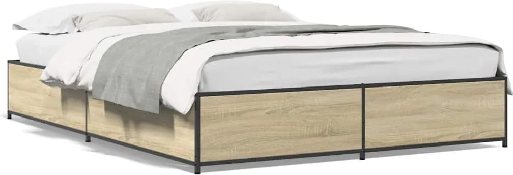 3279838 vidaXL Рамка за легло, дъб сонома, 150x200 см, инженерно дърво и метал