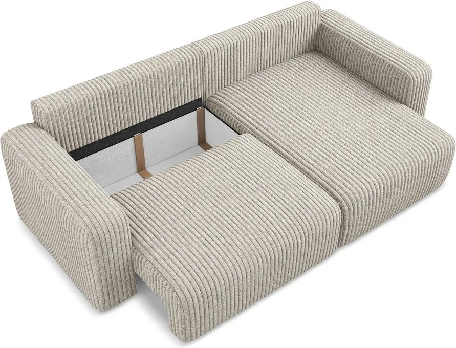 Бежов сгъваем/с място за съхранение ъглов диван от рипсено кадифе (десен ъгъл) Kona – Makamii