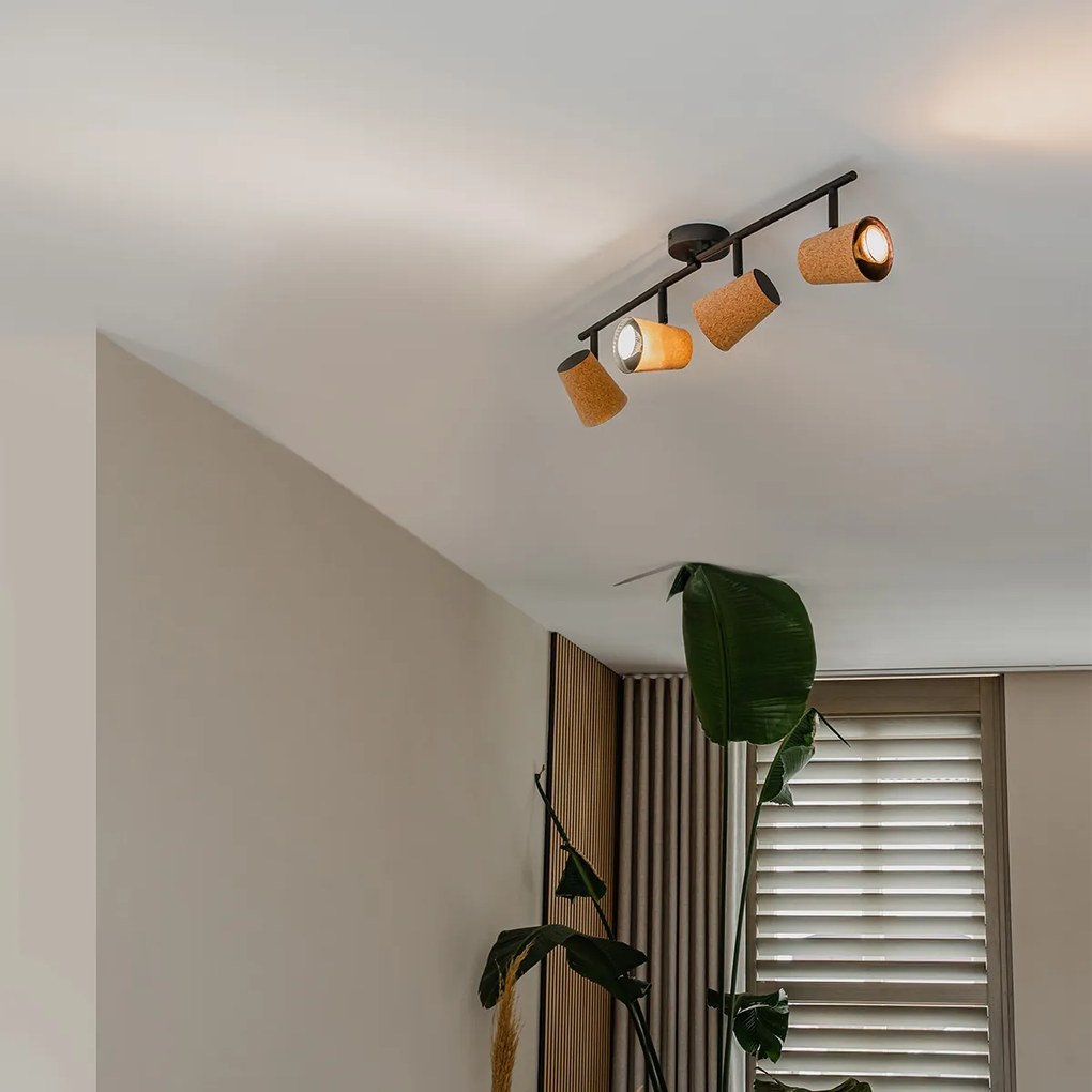 Таванен прожектор черен с коркова капачка 4-светлина регулируем - Corky