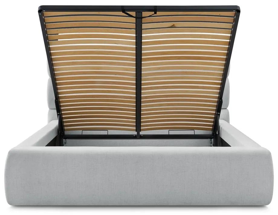 Светлосиво тапицирано двойно легло с място за съхранение с решетка 160x200 cm Jagna - Bobochic Paris