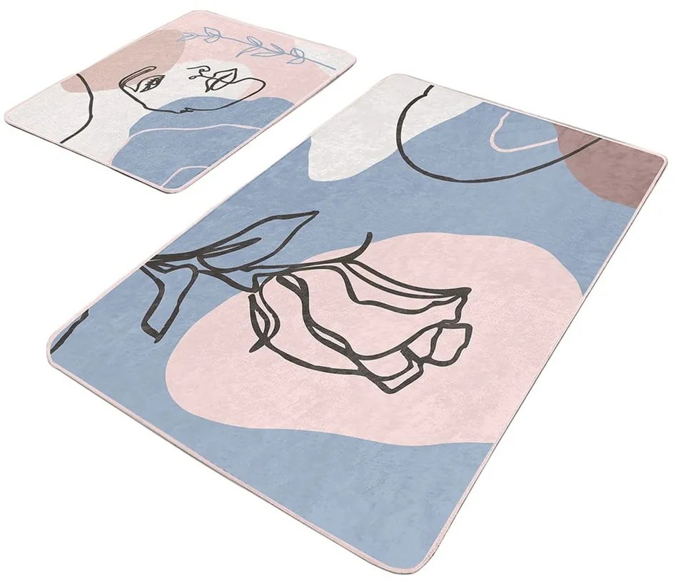 Сини розови кадифени постелки за баня в комплект от 2 бр. 60x100 cm Abstract Faces – Mila Home