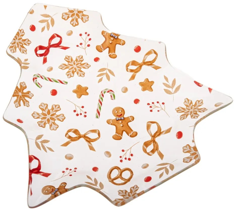 Бяла стъклена чиния с коледен мотив за сервиране Gingerbread – Dakls