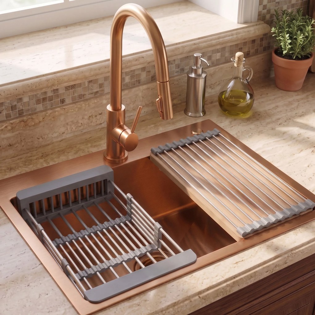 Стоманена мивка с комплект аксесоари 3 бр. REA Liam Brush Copper