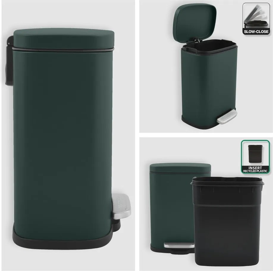 Тъмнозелено стоманено кошче за боклук с педал 5 l Akira – Spirella