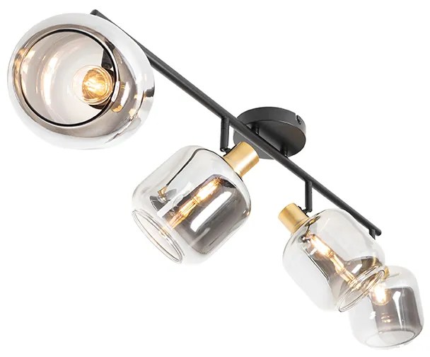 Таванен прожектор черен със злато с опушено стъкло 4-светлина - Zuzanna