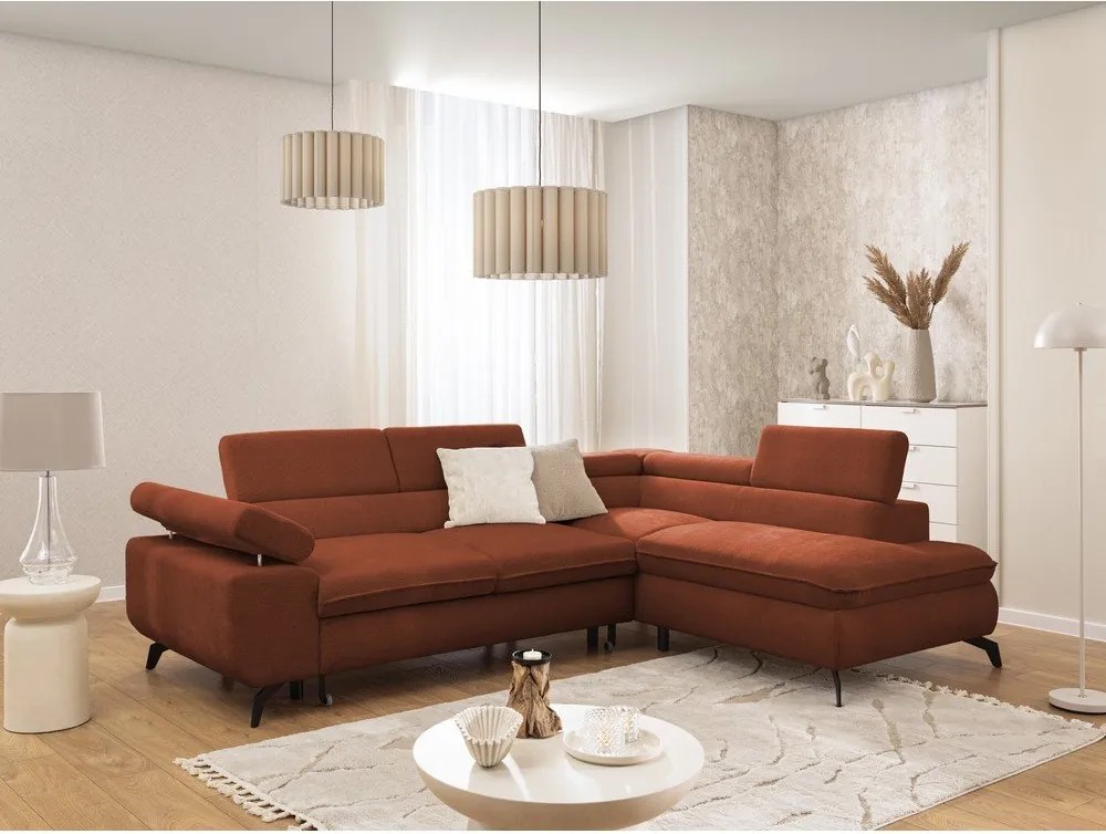 Теракотен шенилов ъглов диван (десен ъгъл L форма) Marbeya – Ropez