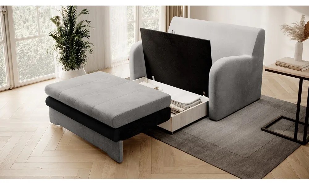 Светлосив антрацитен кадифен разтегателен диван 130 cm Ario – ELTAP