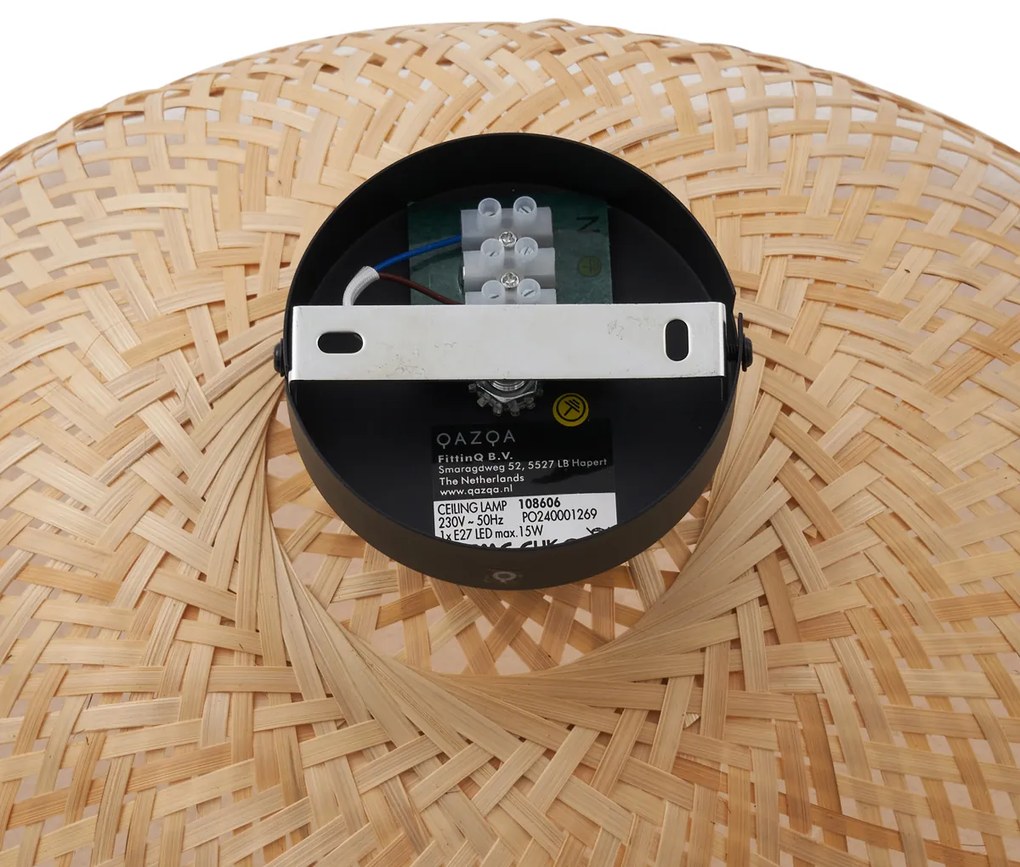 Таванно осветление в стил Арт Деко черно с естествен бамбук 40см - Alka