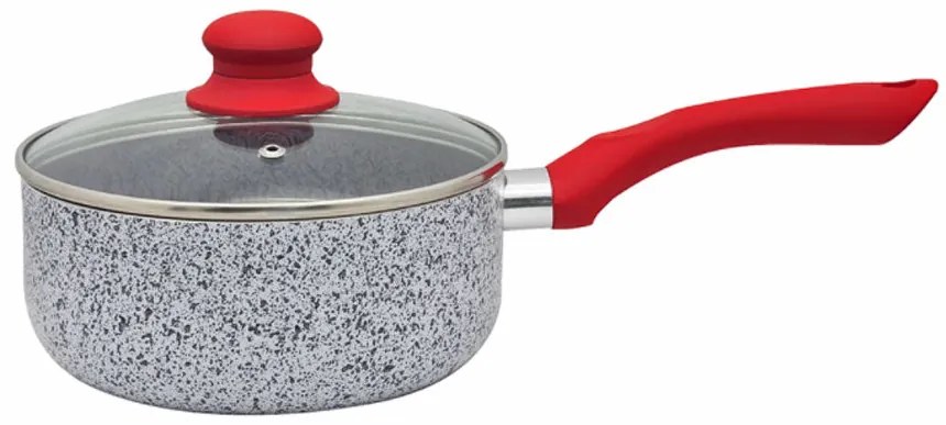 Касерола с капак ZEPHYR Actual line ZP 1321 NM20, 2 литра, 20х9 см, Мраморно-керамично покритие, Индукция, Сив/червен