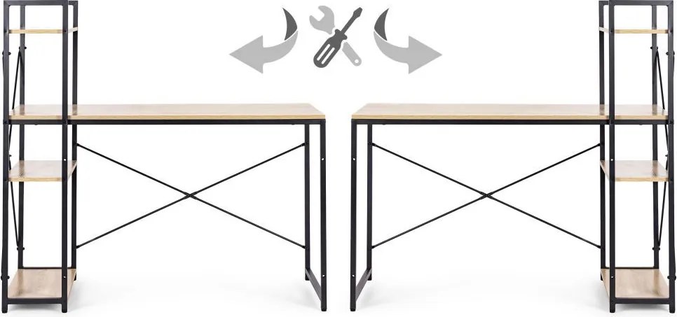 Компютърно бюро ModernHome, дървено, с рафтове за съхранение, подсилена метална конструкция, 120х60см, бежов цвят