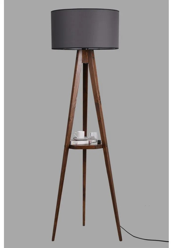 Черна и кафява подова лампа с текстилен абажур (височина 176 cm) Sehbalı Tripod – Opviq lights