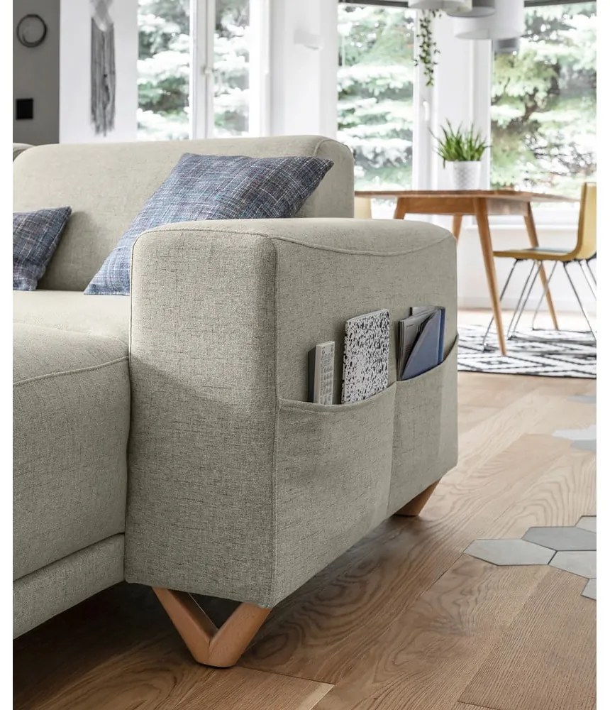 Бежов разтегателен/с място за съхранение ъглов диван (ляв ъгъл/U форма) Classy Sophie – Miuform