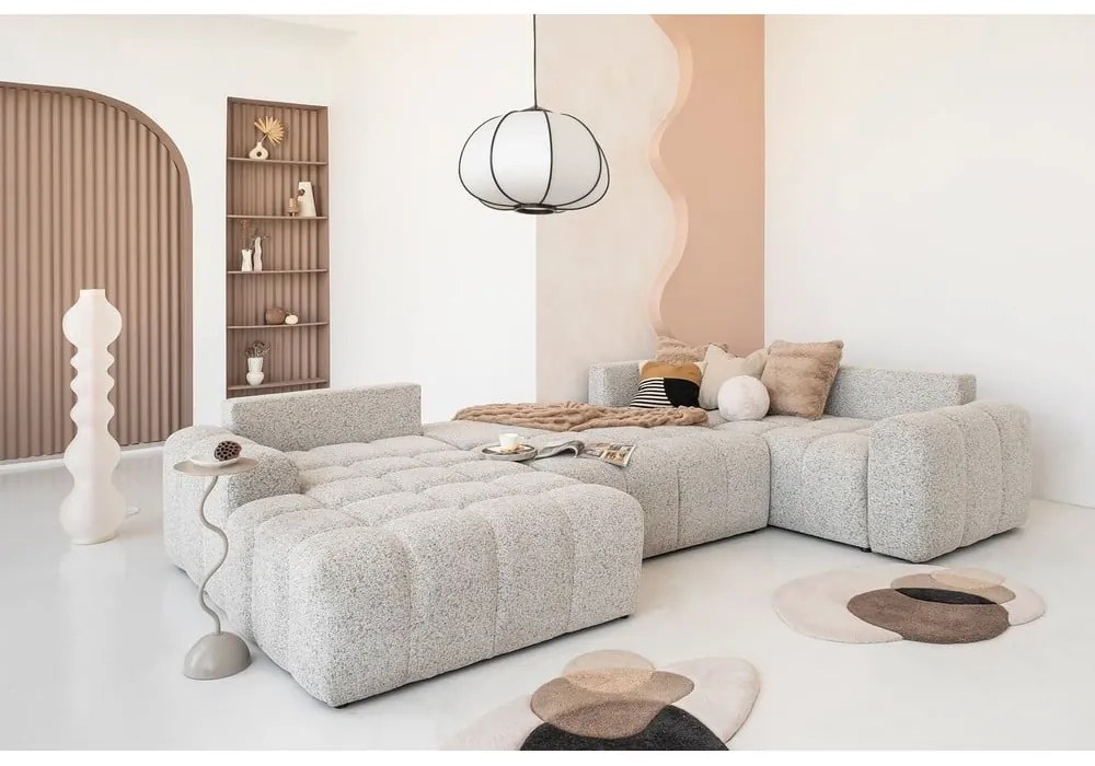 Бежов разтегателен модулен ъглов диван с място за съхранение (десен ъгъл) Lulu – Miuform