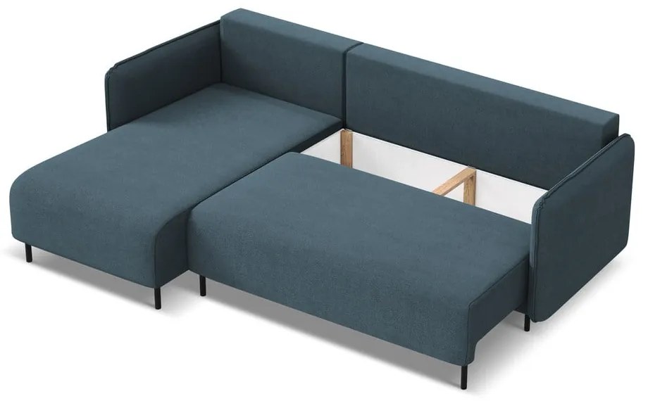 Син разтегателен ъглов диван с място за съхранение (ляв ъгъл) Luana – Makamii