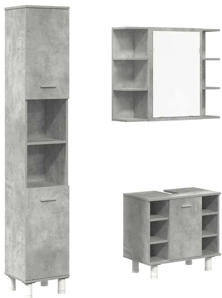 3324855 vidaXL Комплект мебели за баня от 3 части бетонно сив инженерно дърво