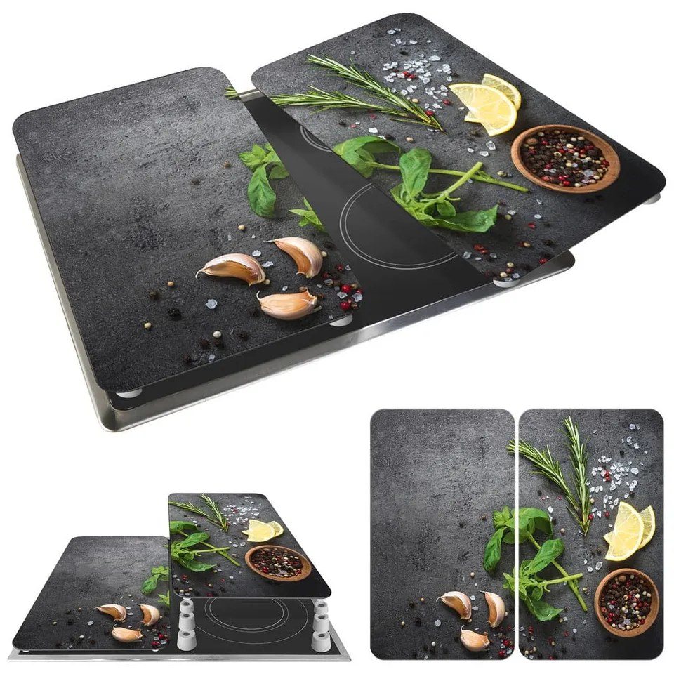 Комплект от 2 капака за печка от сиво стъкло Universal Herbs - Wenko