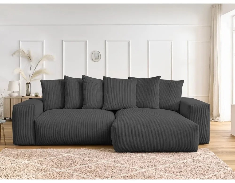 Тъмносив сгъваем/с място за съхранение ъглов диван от рипсено кадифе Voltaire – Bobochic Paris