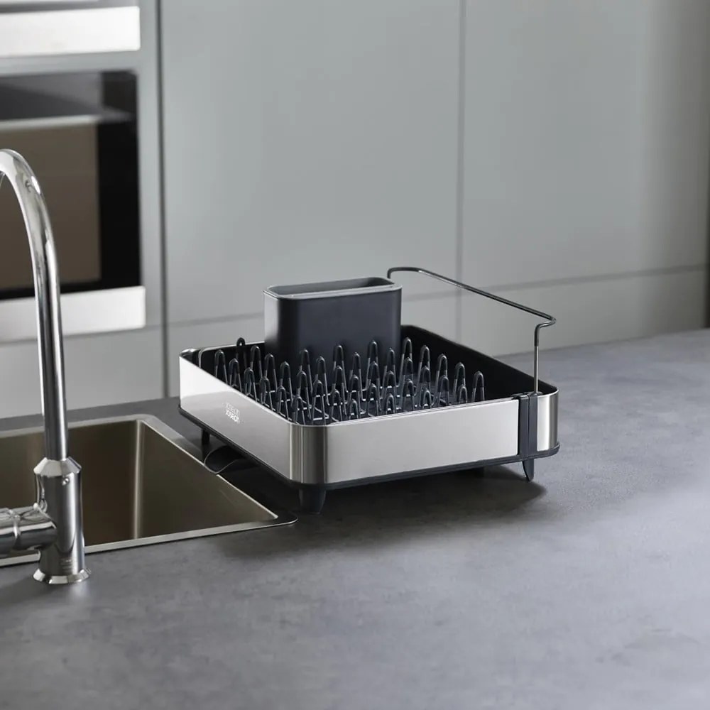 Тъмносива регулируема тавичка за оттичане от неръждаема стомана 36x32 cm Extend Steel – Joseph Joseph