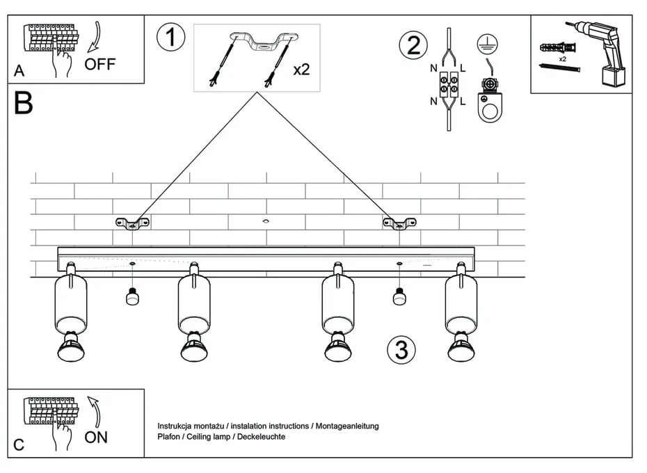 Черно таванно осветително тяло 4L Etna - Sollux