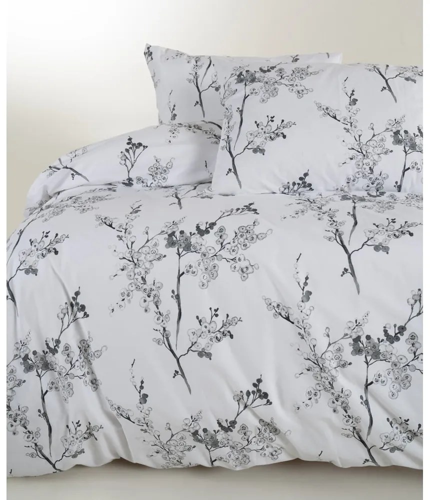 Бяло/сиво двойно удължено спално бельо от памук Renforcé 240x220 cm White Floral – Mila Home Luxury