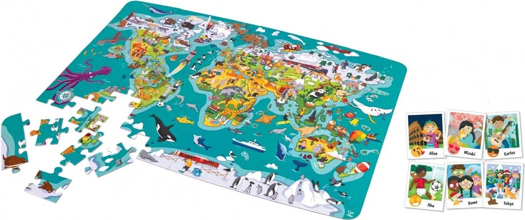 Hape - Пъзел и игра 2 в 1 - Световна обиколка