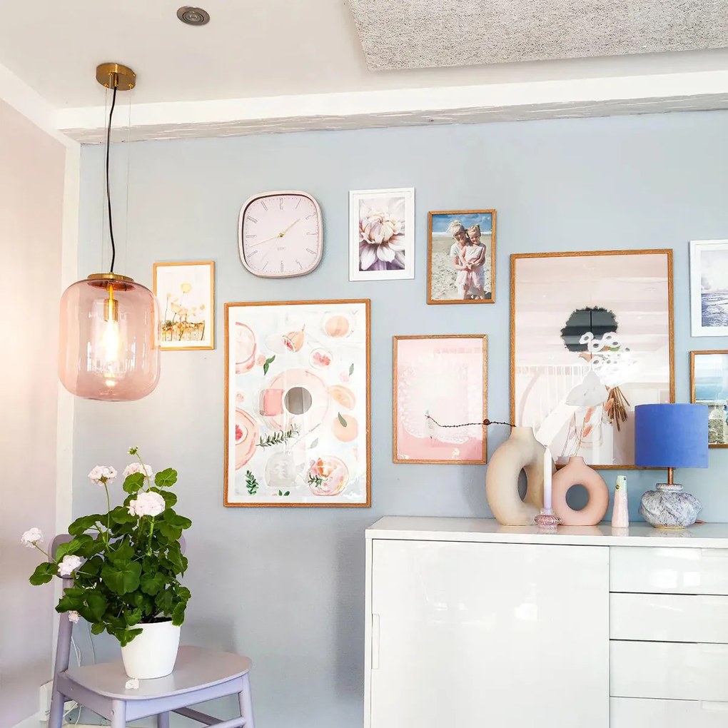 Висяща лампа в стил арт деко месинг с розово стъкло - Bliss