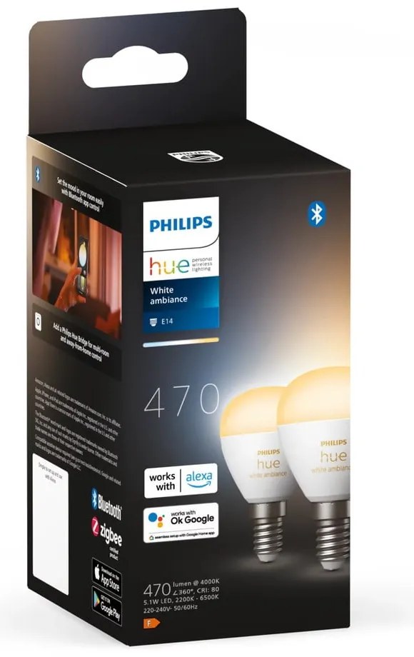 Комплект крушки 2 бр. E14, 5 W White ambiance – Philips Hue