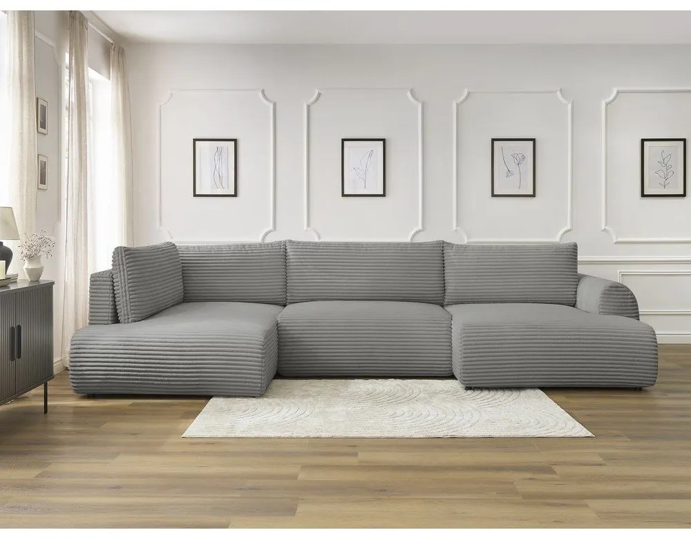 Тъмносив разтегателен ъглов диван от рипсено кадифе (десен ъгъл/"U" форма) Lucien – Bobochic Paris