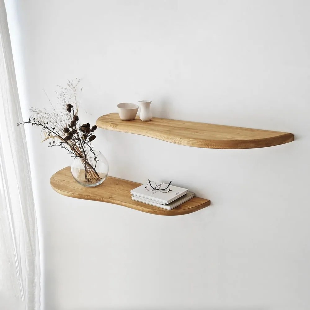 Рафт от дъбово дърво в естествен цвят в комплект от 2 броя 100 cm Wavy - Kalune Design