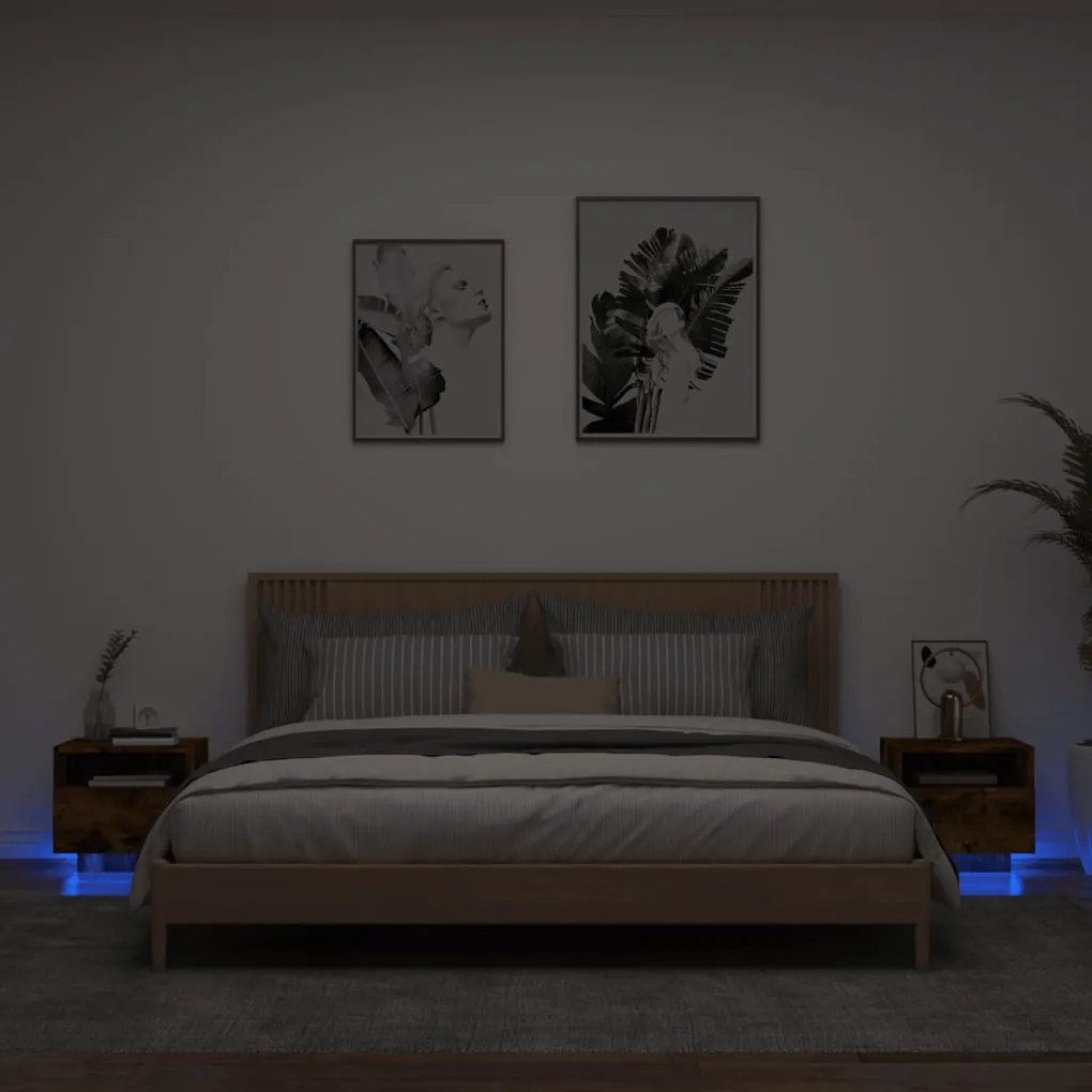 Sonata H Нощни шкафчета с LED осветление, 2 бр, опушен дъб, 40x39x37 см
