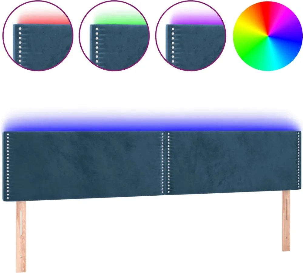 3121530 vidaXL LED горна табла за легло, тъмносиня, 160x5x78/88 см, кадифе