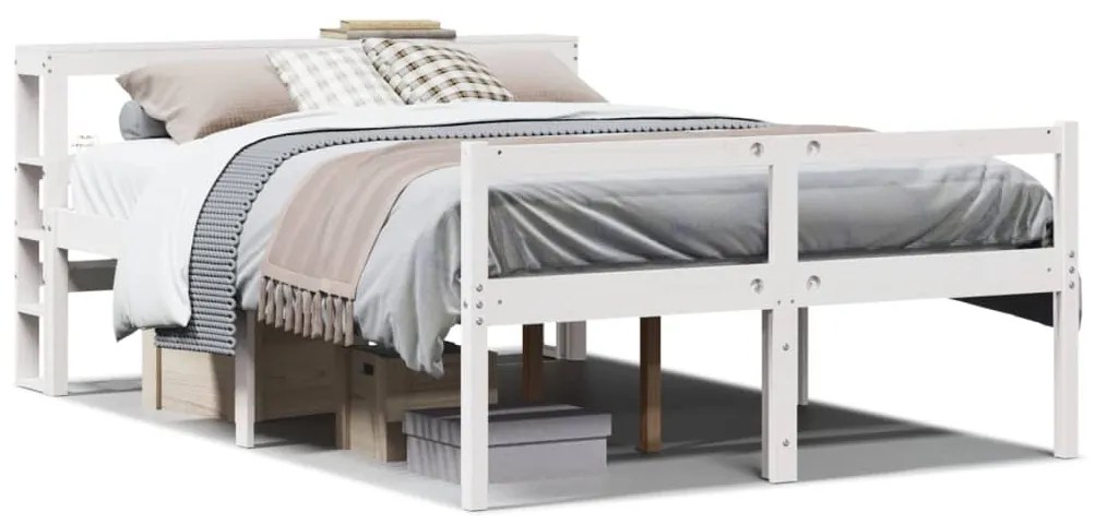 3305854 vidaXL Легло за възрастни с табла, бял, 120x190 см, борово дърво масив