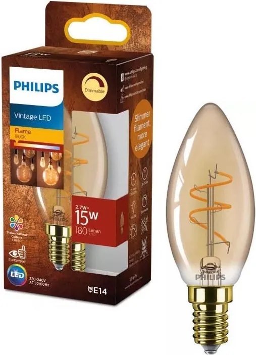 Димируема LED крушка VINTAGE Philips B35 E14/2,7W/230V 1800K CRI 90