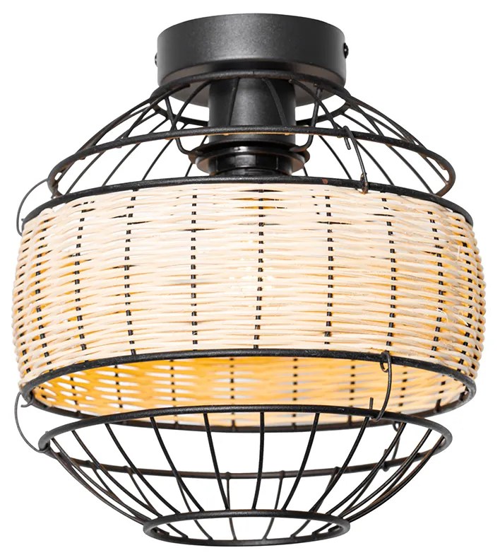 Ориенталски таванен аплик черен с ратан 25 см - Emir