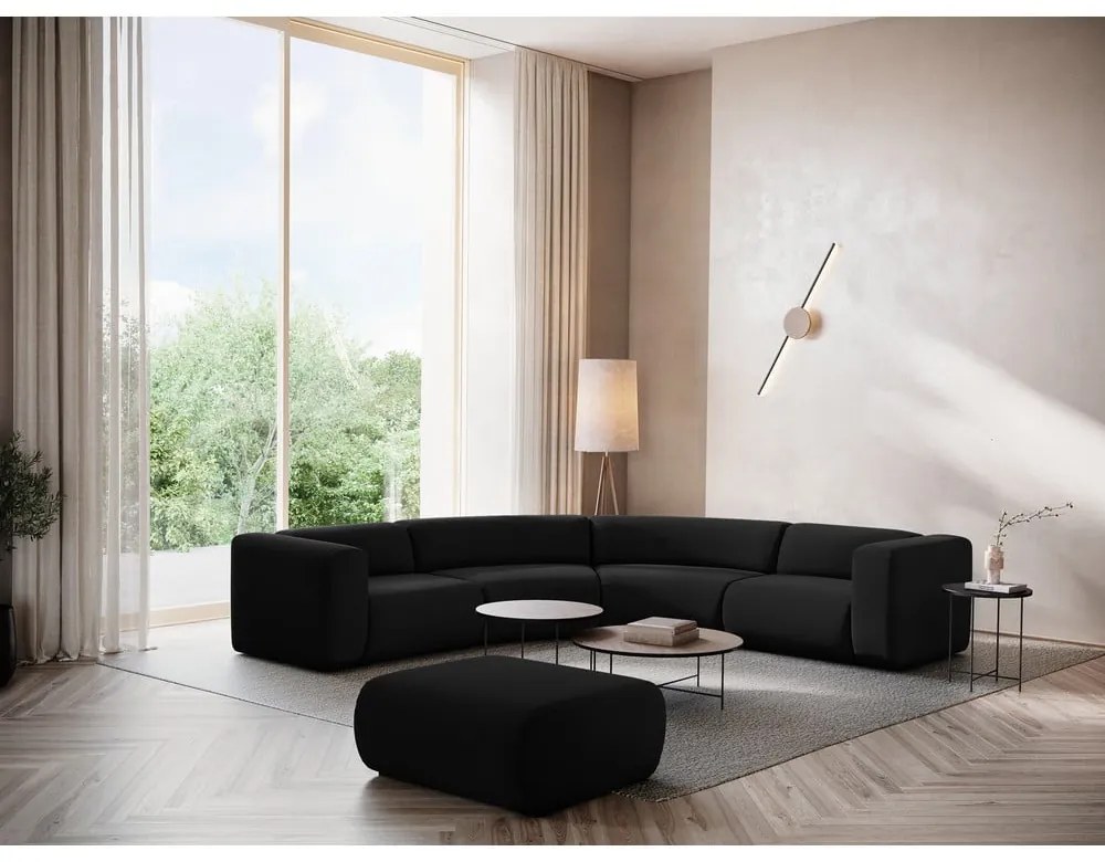 Черен кадифен ъглов диван Ekahi – Makamii
