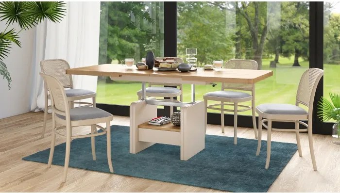 ЛЕКСУС Дъб Артизан/Бежов (Шампанско) - МОДЕРНА РАЗТЕГАТЕЛНА ХОЛНА МАСА С ПОВДИГАЩ МЕХАНИЗЪМ