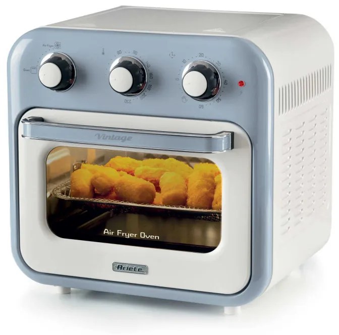 Фритюрник-фурна с горещ въздух Ariete VINTAGE 4632/05, 1400W, 16 л, До 230C, Таймер 60 мин, Въртяща се кошница, Бял/Светлосин