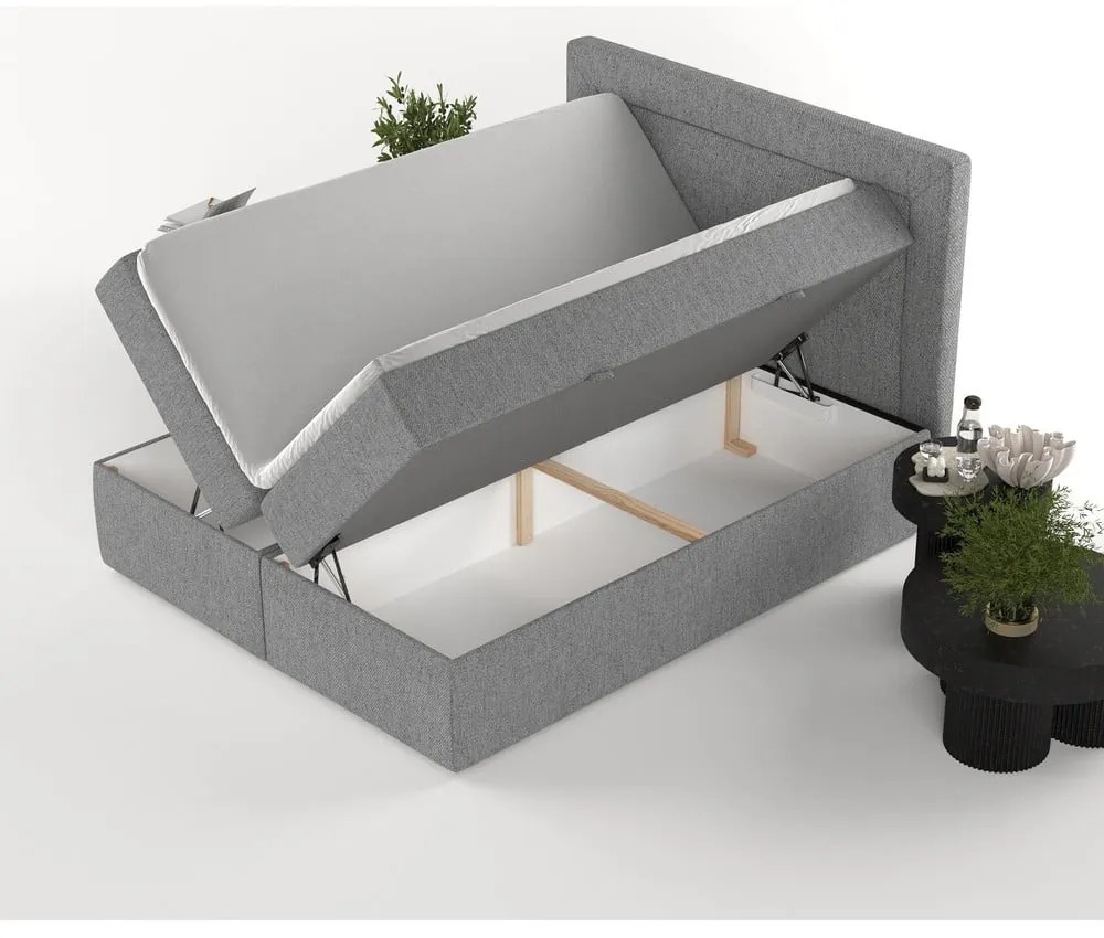 Сиво боксспринг легло с място за съхранение 200x200 cm Imagine – Maison de Rêve