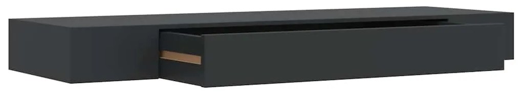 288206 vidaXL Окачен стенен рафт с чекмедже, черен, 80x25x8 см