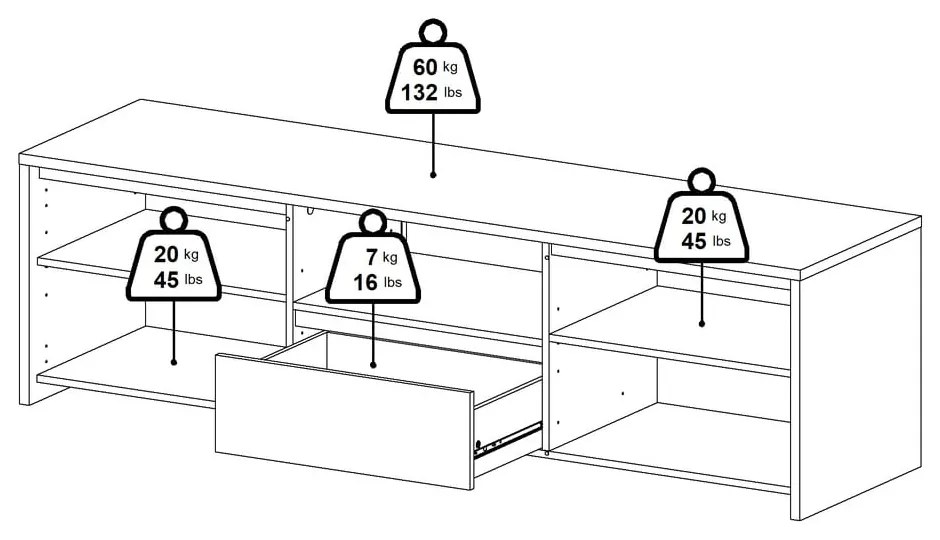 Маса за телевизор от дъбов декор в бял и естествен цвят 179x52x48 cm Next – Tvilum