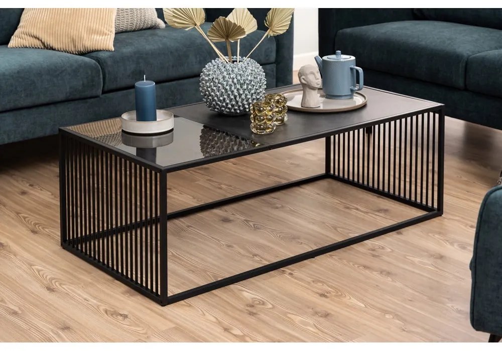 Черна масичка за кафе със стъклен плот 60x120 cm Strington - Actona