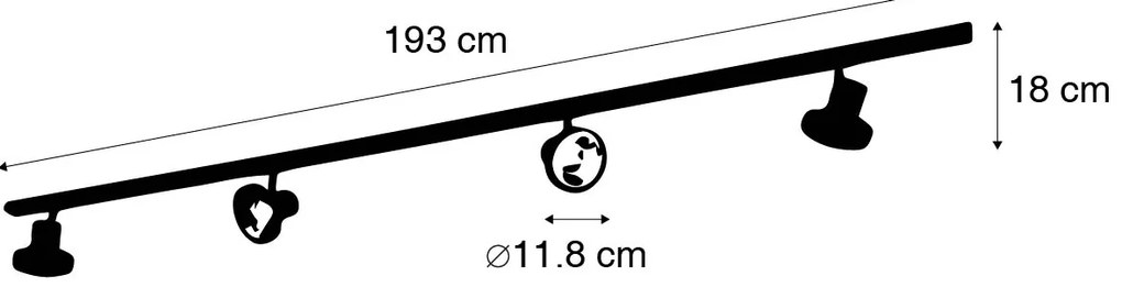 Модерна релсова система за осветление с 4 черни прожектора 1-фазов 200 см - Iconic Jeany