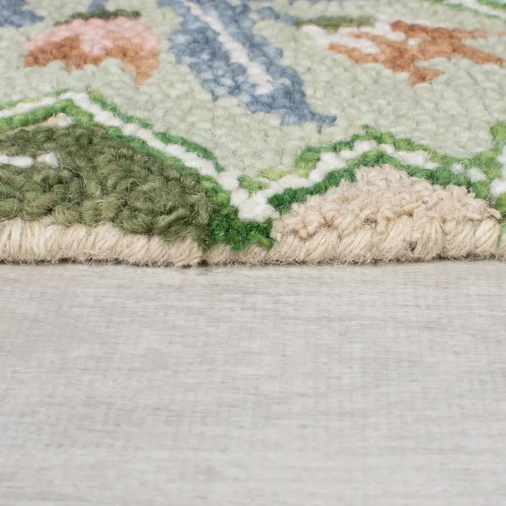 Зелен ръчно изработен вълнен килим 160x230 cm Bryony Shaped Floral – Flair Rugs