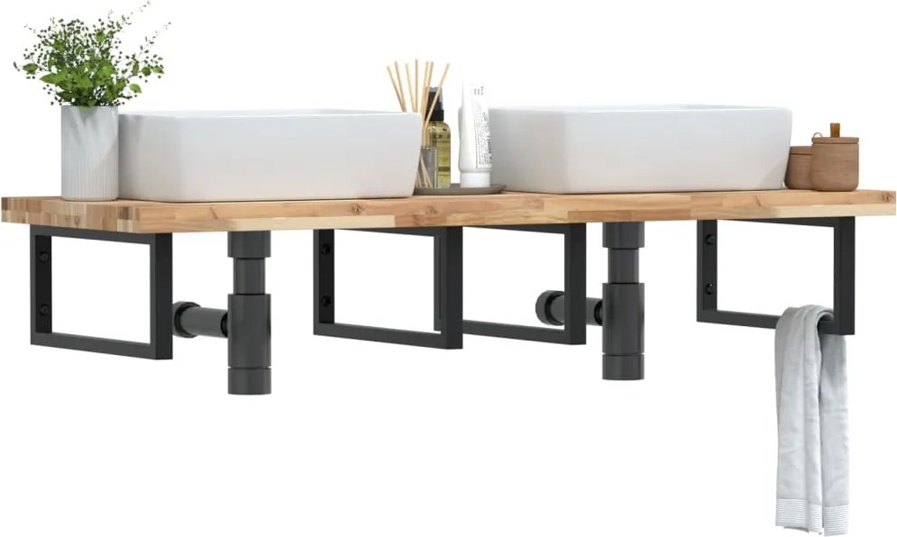 3302821 vidaXL Стенен рафт за мивка, стомана и масивно дърво акация